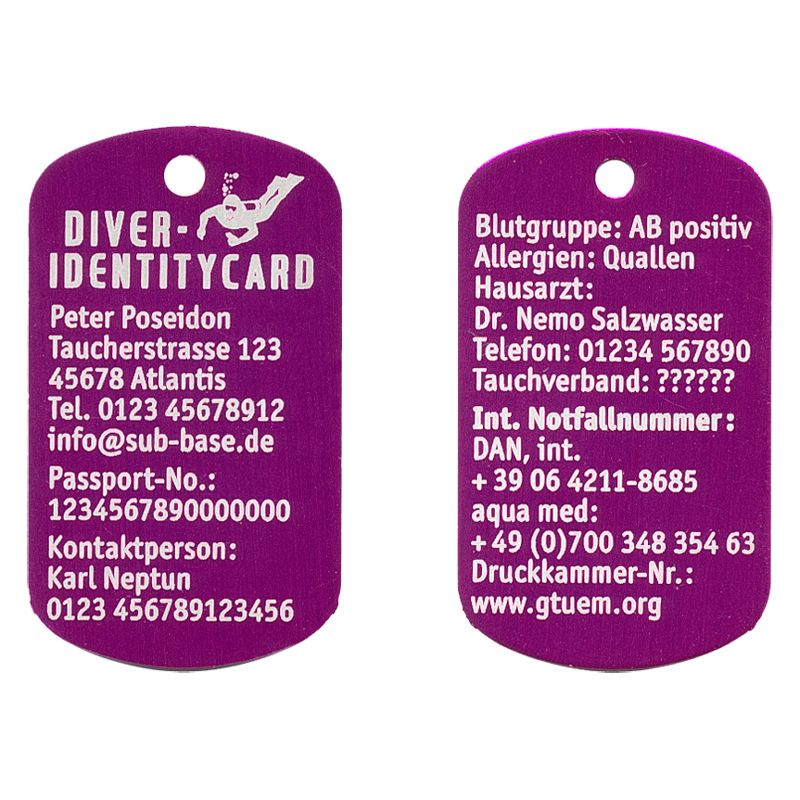 Diver-Identitycard_pink Sub Base Diver-Identitycard Identifikationskarte