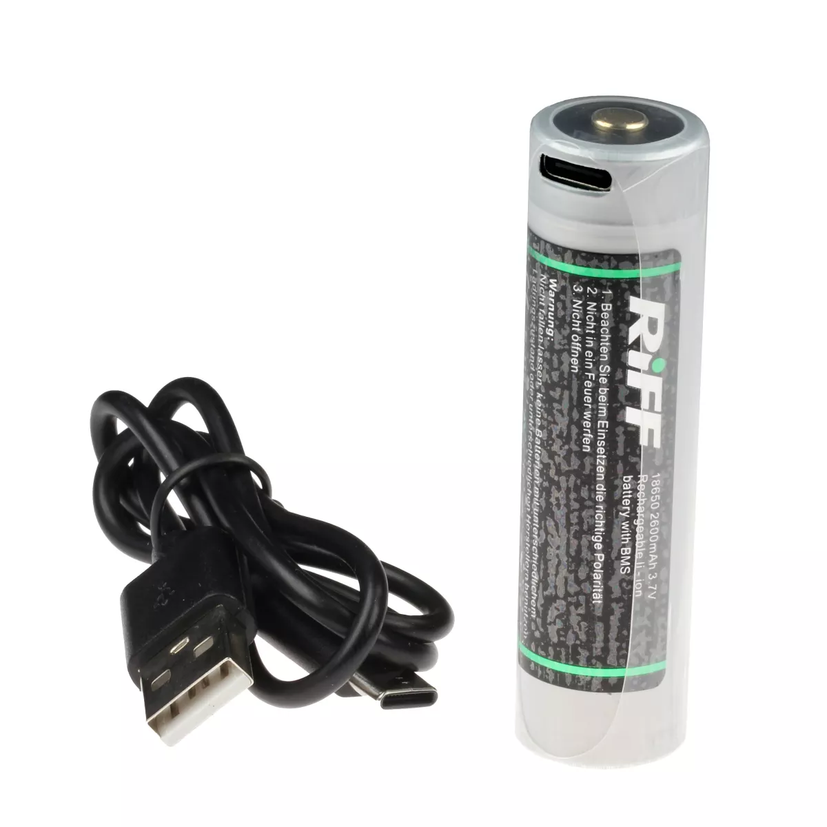Riff Li-Ionen Akku 18650 mit BMS und USB-C Port Riff Li-Ionen Akku 18650 mit BMS und USB-C Port